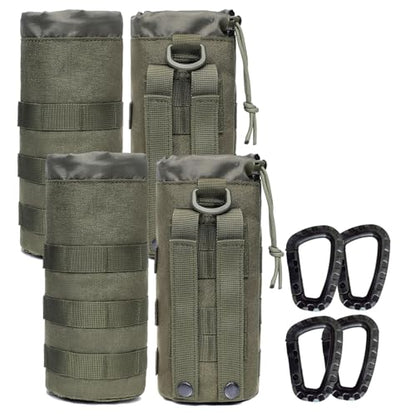 Water Bottles Pouches - 1000D Tactical Molle Drawstring 32OZ Hydration Carrier Bag - color: Pack of 4 Green