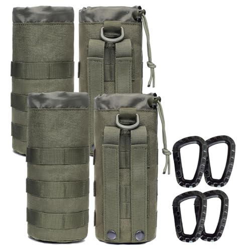 Water Bottles Pouches - 1000D Tactical Molle Drawstring 32OZ Hydration Carrier Bag - color: Pack of 4 Green