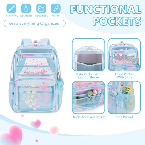 MOONBABY Clear Backpack for School Girls, Heavy Duty TPU Transparent Backpack Stadium Events Approved, Clear Bookbag - color: Blue