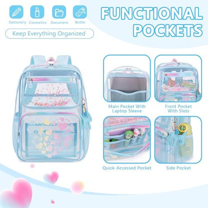 MOONBABY Clear Backpack for School Girls, Heavy Duty TPU Transparent Backpack Stadium Events Approved, Clear Bookbag - color: Blue