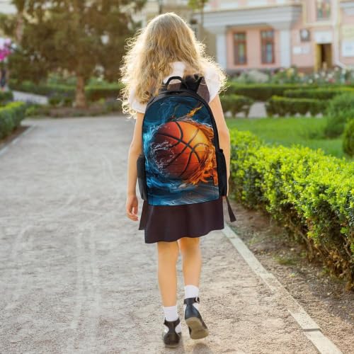 Basketball Fire Water Element Backpack, Durable Polyester Daypack with Laptop Compartment, Reinforced Bottom, Adjustable Shoulder Straps And Multi Pockets for Travel And Daily Use - color: Basketball Fire Water Element
