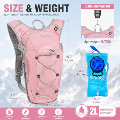 Zavothy Hydration Backpack with 2L Hydration Bladder Water Backpack for Hiking Hydration Pack for Running Cycling Hiking - color: Pink