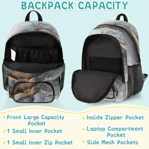 Gold Black Marble Laptop Backpack for Women Men, 18.3 Inch Travel Work Backpacks, Black Grey Modern Abstract Waterproof Computer Casual Daypack Nurse Teacher Bags - color: Multicolor 10