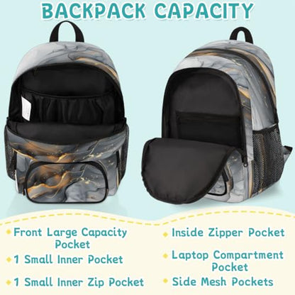 Gold Black Marble Laptop Backpack for Women Men, 18.3 Inch Travel Work Backpacks, Black Grey Modern Abstract Waterproof Computer Casual Daypack Nurse Teacher Bags - color: Multicolor 10