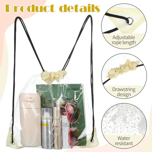 Shappy 30 Pcs Clear Drawstring Backpack, Plastic Waterproof Transparent Stadium Bags String Bag for Gym Travel (Beige) - color: Beige