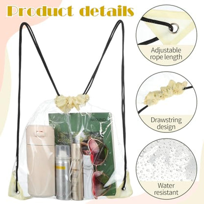 Shappy 30 Pcs Clear Drawstring Backpack, Plastic Waterproof Transparent Stadium Bags String Bag for Gym Travel (Beige) - color: Beige