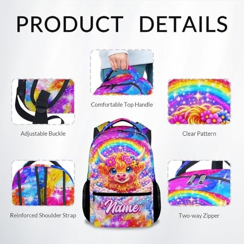 Kids Backpack Girls Customize Highland Cow School Bag with Adjustable Straps, Personalized Backpack for Kindergarten & Elementary, Preschool Bookbag for Girls (17 Inch) - color: Orange