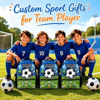 Personalized Kids Backpack for Boys Soccer School Bag Set - 17 Inch Custom Elementary Middle School Sports Themed Bookbag with Lunch Box and Pencil Case - color: Green