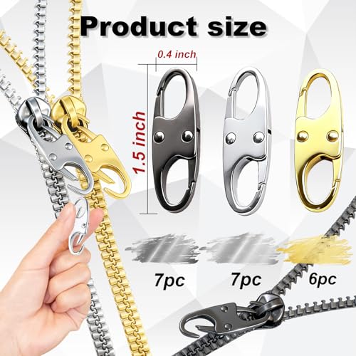 Zipper Clips Anti Theft, Double Opening Small S Carabiner, Zipper Pull Replacement, for Backpack Purse Luggage Suitcase - color: Silver + Gray + Gold