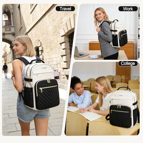 VANKEAN Laptop Backpack for Women (Beige-Black, 18 Inch) - color: Beige-black, size: 18 Inch