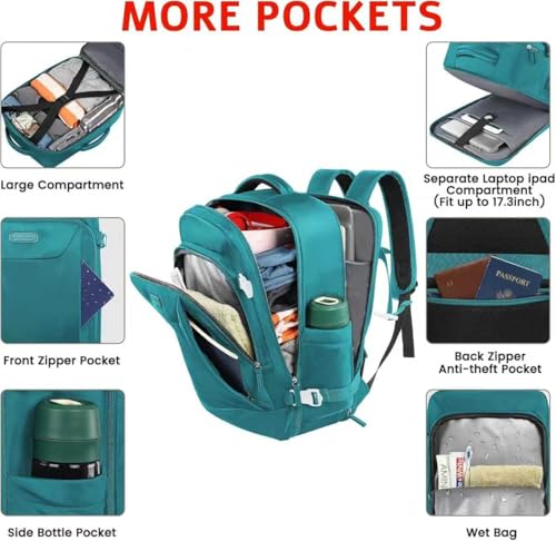 Carry on Backpack, Flight Approved Extra Large Travel Backpack, TSA 15.6 Inch Anti-Theft Laptop Backpack Lightweight Daypack Business College Weekender Overnight Bag, dark green - color: Dark Green