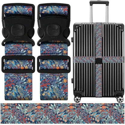 Luggage Straps for Suitcases, Travel Adjustable Belt with Quick Release Buckle, Heavy Duty Nylon Bag Packing Strap, Unique Bright Identifiers Business Travel Accessories (2 Pack) - Blue Flowers - color: Deep Blue