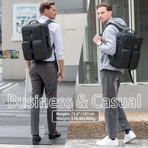 TIDING 17.3" Leather Laptop Backpack for Men Multi Pockets Casual Daypack Business Travel Rucksack, Black - color: Black