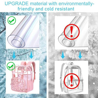 3PCS Pink Clear Backpack, Heavy Duty Transparent Bookbag for Girls Women, Stadium Approved See Through Backpack with Lunch Box (Pink Daisy) - color: Pink Daisy