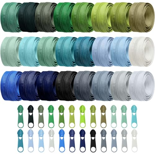 Syhood 24 Colors Zipper Repair Kit, #5 Nylon Coil Sewing Zippers Sewing Supplies Zipper Tape Zippers by The Yard with 96 Pcs Zip Pulls Sliders Purse Hardware for Bags Making(24yard,Gradient) - color: Gradient