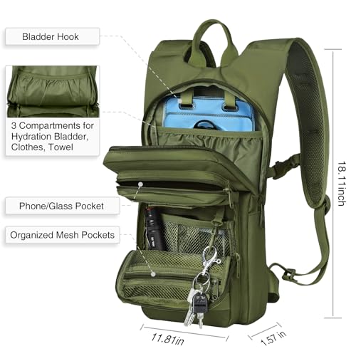 NOOLA Hydration Backpack with 3L TPU Water Bladder, Tactical Molle Water Backpack for Men Women, Hydration Pack for Hiking, Biking, Running and Climbing - color: Army Green