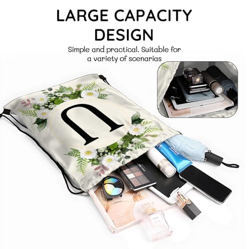 Initial Letter Drawstring Backpack String Sports Gym Bags Waterproof Sackpack Cute for Men Women Beach (13"×17") (Letter-U) - color: Letter-u