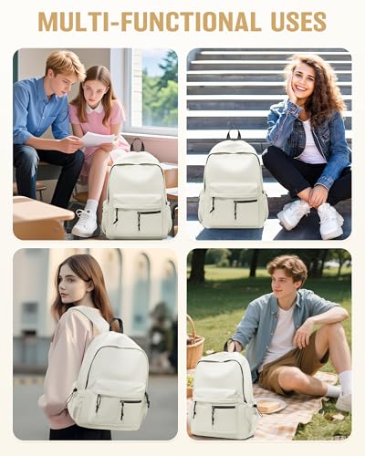 School Backpack for Girls Boys Bookbag Cute Aesthetic College Backpack Women Middle High School Teen Students Book Bag Lightweight Gym Work Laptop Casual Daypack Backpacks Men Beige - color: Beige