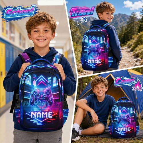 Personalized Gaming Backpack for Kids Teens School Backpacks for Boys Game Lovers, Lightweight Gamer Bookbag for Kindergarten Primary Middle - color: Sliver