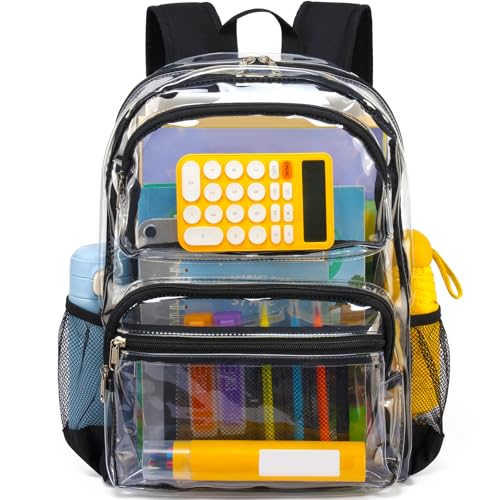 Vorspack Clear Backpack for School - Heavy Duty See Through Bookbag for Girls Boys Extra Large Transparent Backpacks for Work, Travel - Black - color: Black, size: X-Large