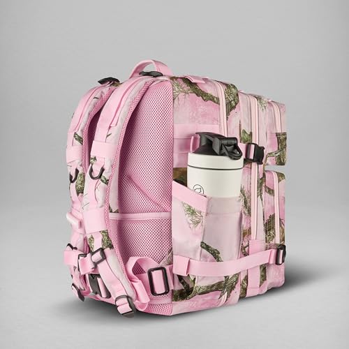 WOLFpak 35L Athletic Gym Backpack (Realtree APX Flushing Pink) - Durable 1000D Waterproof Oxford Material with MOLLE Webbing, Laptop Pocket & Dual Cup Holders, Durable Fitness/Travel/Military Daypack - color: Realtree Apx Flushing Pink