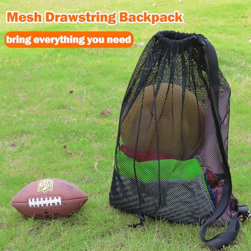 NATURAL STYLE Large Mesh Drawstring Backpack Bag, Gym Sports String Bag, Outdoor Workout Beach Swim Bag (Black) - color: Black