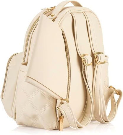 Itzy Ritzy Mini Diaper Bag Backpack – Chic, Compact Mini Plus Backpack with Changing Pad, 10 Pockets (6 Internal, 4 External), Grab-Top Handle & Rubber Feet (Milk & Honey) - color: Milk & Honey
