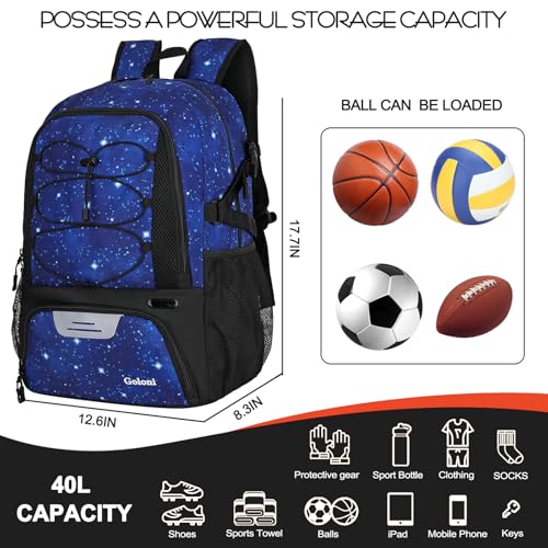 Goloni 40L Basketball Bag,Large Basketball Backpack with Ball Compartment & Shoe Compartment,Backpack for Soccer,Volleyball - color: Starry Sky Blue