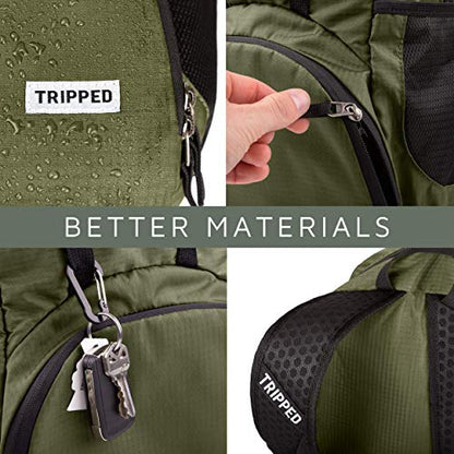TRIPPED Travel Gear Traveling Backpack- Foldable collapsible lightweight backpack for travel (Green) 35 liters - color: Moss Green