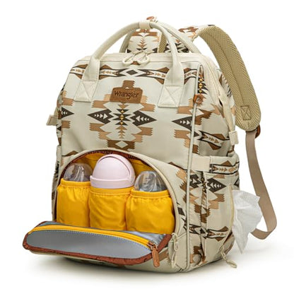 Montana West Wrangler Diaper Bag Backpack Aztec Callie Bag Travel Backpack Purses Western Multi-Function Baby Bags for Mom - color: 3pcs Off White