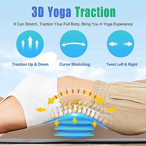 Full Body Massage Mat, 3D Body Stretching & Lumbar Traction, Back Heating, Traction Up & Down, Curve Stretch, Twist Left & Right, 4 Modes 3 Intensities 3 Heat Levels, PU Leather, Foldable, Fit 5'1-6'0 - color: Brown