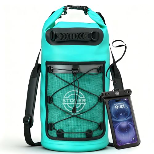 STOVER 5/10/25/30/40/55L Waterproof Dry Bag- Roll-Top Backpack w/Phone Case- Kayaking, Hiking, Camping, Boating- Men/Women - color: 25l Teal (With Phone Case), size: 25L