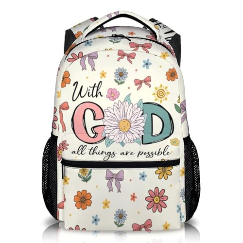 Girls Backpack Christian Backpacks for School Travel Casual, Large Capacity Book Bag for Kindergarten Elementary Middle Students - color: Beige