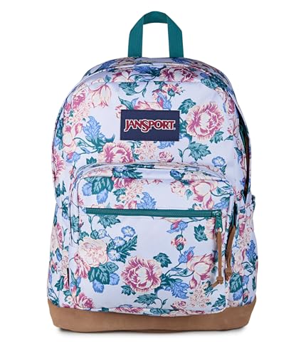 JanSport Right Pack Backpack - Durable Daypack with Padded 15" Laptop Sleeve, Spacious Main Compartment & Integrated Water Bottle Pocket - Rustic Roses Moon Flower/Blu/Pnk/Grn - color: Rustic Roses Moon Flower/Blu/Pnk/Grn