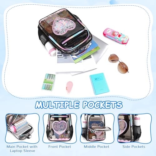 Clear Backpack, Heavy Duty Thick TPU Clear Bookbag, Transparent Bookbag Stadium Events, See Through Large Ergonomic Backpack for School Kids Girls Women Travel Security College Concert - color: Semi-black