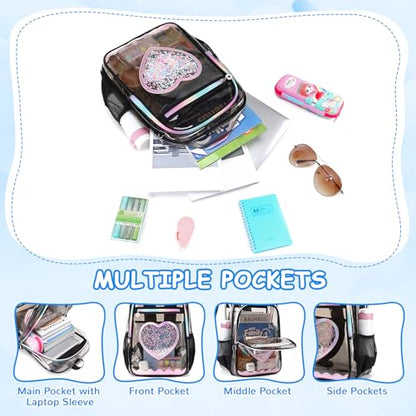 Clear Backpack, Heavy Duty Thick TPU Clear Bookbag, Transparent Bookbag Stadium Events, See Through Large Ergonomic Backpack for School Kids Girls Women Travel Security College Concert - color: Semi-black