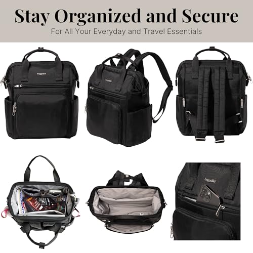 Baggallini Securtex Anti-Theft Windsor Backpack for Travel, Work & College, RFID & Locking Zipper, Up to 16" Laptop - color: Black