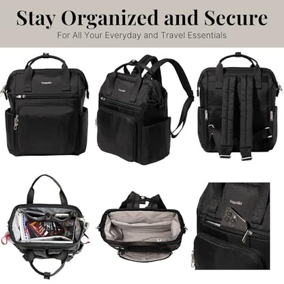 Baggallini Securtex Anti-Theft Windsor Backpack for Travel, Work & College, RFID & Locking Zipper, Up to 16" Laptop - color: Black