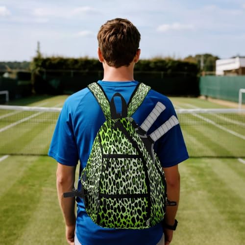 Pickleball Bag for Women & Men – Lightweight Sports Backpack with Paddle Compartments, Dual Carry Modes, Detachable Zippered Strap, Brown Leopard, Great Gift Option for Players - color: Green Leopard