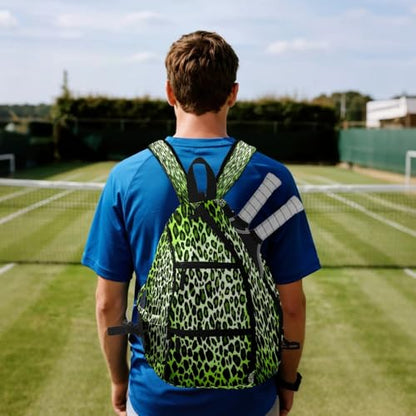 Pickleball Bag for Women & Men – Lightweight Sports Backpack with Paddle Compartments, Dual Carry Modes, Detachable Zippered Strap, Brown Leopard, Great Gift Option for Players - color: Green Leopard
