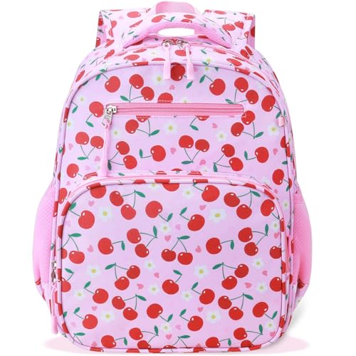 RHCPFOVR Kids Backpack for Girls - Girls Backpack 3-8 Ages Cherry for Kids 15 Inch School Bookbag for Kindergarten Elementary School Bookbag for Girl 1st 2nd Grade - style: Pink Cherry
