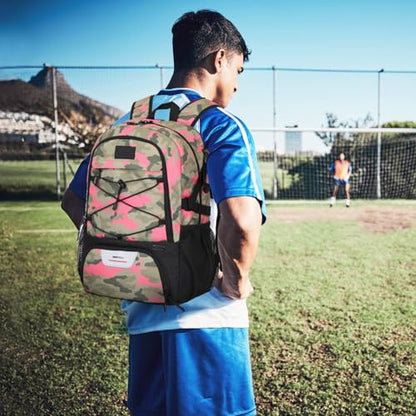 Goloni Soccer Backpack,Basketball Backpack with Ball Compartment & Shoe Compartment,Backpack for Basketball,Soccer - color: Red Green Camouflage