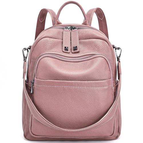 BOYATU Genuine Leather Backpack Purse for Women: Anti Theft Convertible Soft Backpacks - Elegant Womens Travel Backpack (06 Medium-Coral Pink) - color: 06 Medium-coral Pink