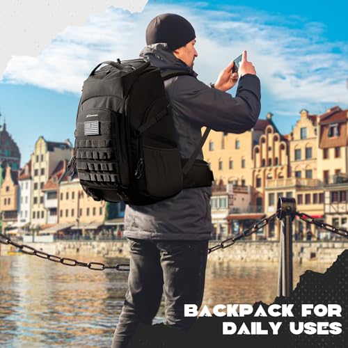 Maelstrom Tactical Backpack for Men, Water Resistant 40L Military Backpack, for Hiking, Camping, Gym with Molle System (Black) - color: A.black