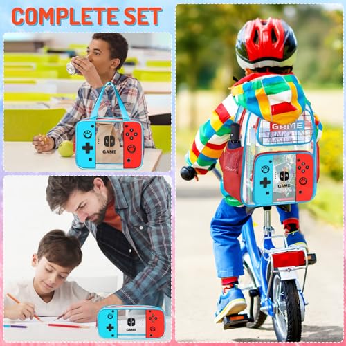 TILYTADLY 3PCS Clear Backpack for School - Gamer Kids Clear Backpacks for Boys and Girls,Heavy Duty Transparent Bookbag with Lunch Bag and Pencil Case - See Through PVC Transparent Bookbag - color: Red&blue - Set