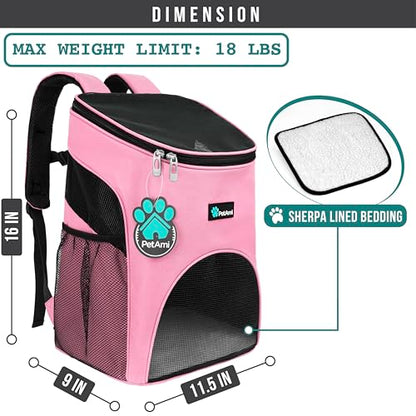 PetAmi Cat Backpack Carrier, Airline Approved Pet Carrier Backpack for Small Dogs and Large Cats, Soft Sided Collapsible Ventilated with Sherpa Bed for Hiking Travel, Max 18 lbs, Pink - color: Pink