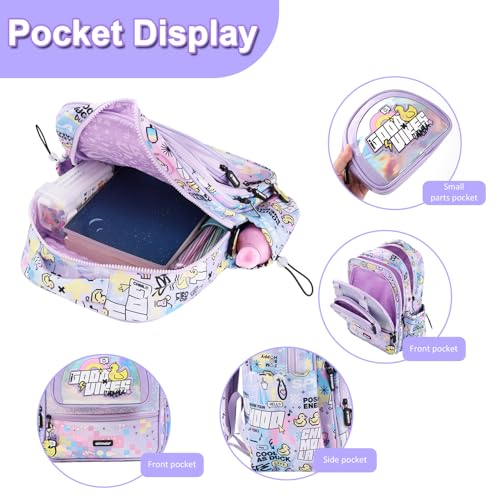 16 Inch Girls Backpack for Preschool Kindergarten Elementary School, Multi Pocket Purple School Backpack Lightweight Kawaii - color: Cute Yellow Duck