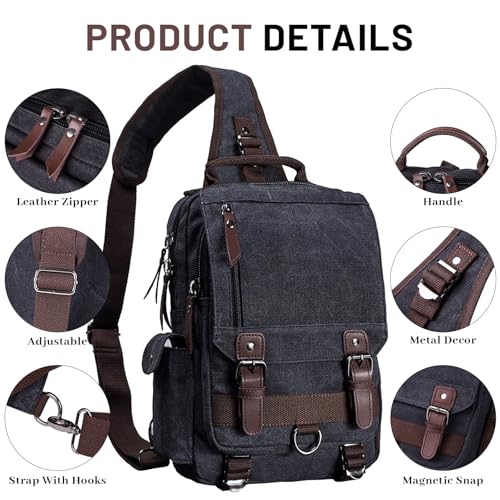 mygreen Canvas Cross Body Messenger Bag Shoulder Sling Backpack Travel Rucksack - color: Black, size: Large