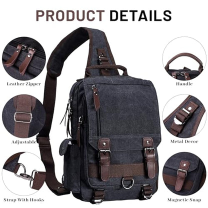 mygreen Canvas Cross Body Messenger Bag Shoulder Sling Backpack Travel Rucksack - color: Black, size: Large