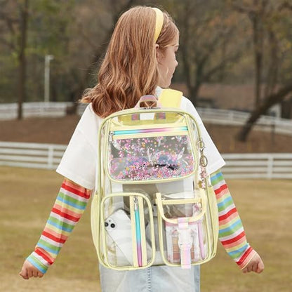 Clear Backpack for Girls Women, School Bookbag Heavy Duty See Through Backpacks (Light Yellow) - color: Pale Yellow